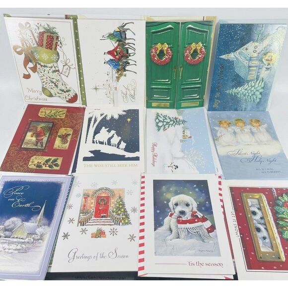 54 Christmas Holiday Cards Lot with Envelopes Mixed Theme Santa Religious Birds - Picture 3 of 3